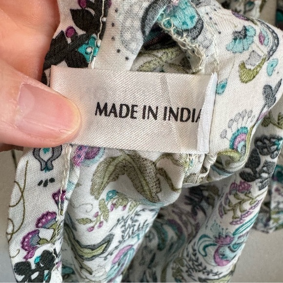 TAJ by Sabrina Crippa Blouse Womens Small Cotton Beaded Embellished Floral Boho - Picture 7 of 10